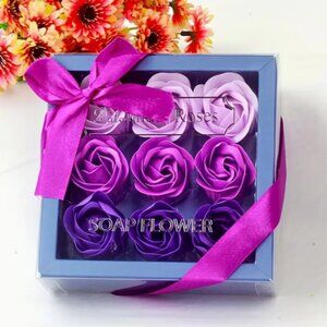Beautiful Purple Rose Soap flower bouquet box - pack of NINE roses